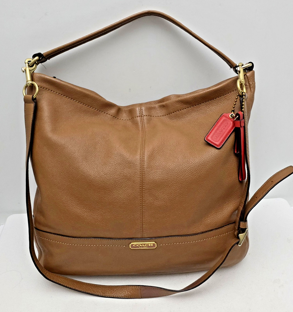 Coach Park Pebble Leather Hobo Shoulder Hand Carry British Tan Brown #F23293